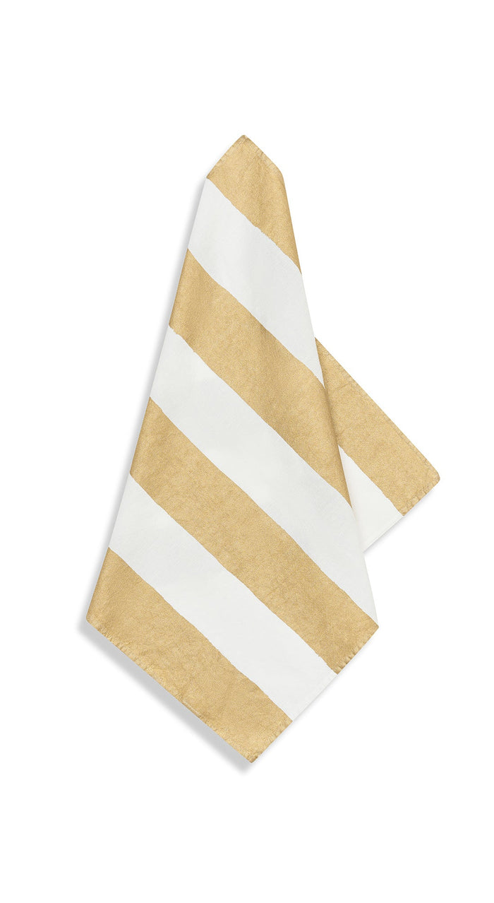 'Stripe' Screen Printed Linen Napkin in Gold, 50x50cm