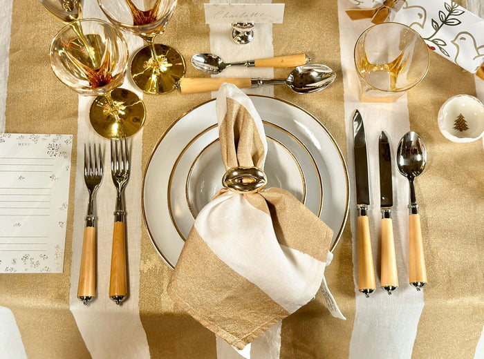 'Stripe' Screen Printed Linen Napkin in Gold, 50x50cm
