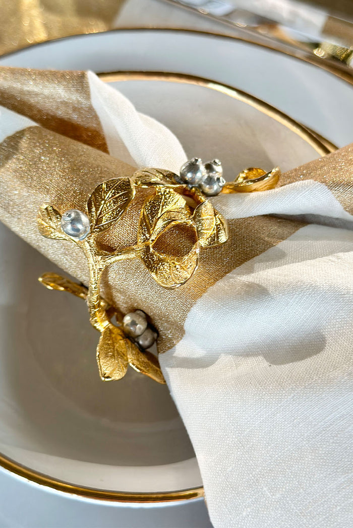 'Stripe' Screen Printed Linen Napkin in Gold, 50x50cm