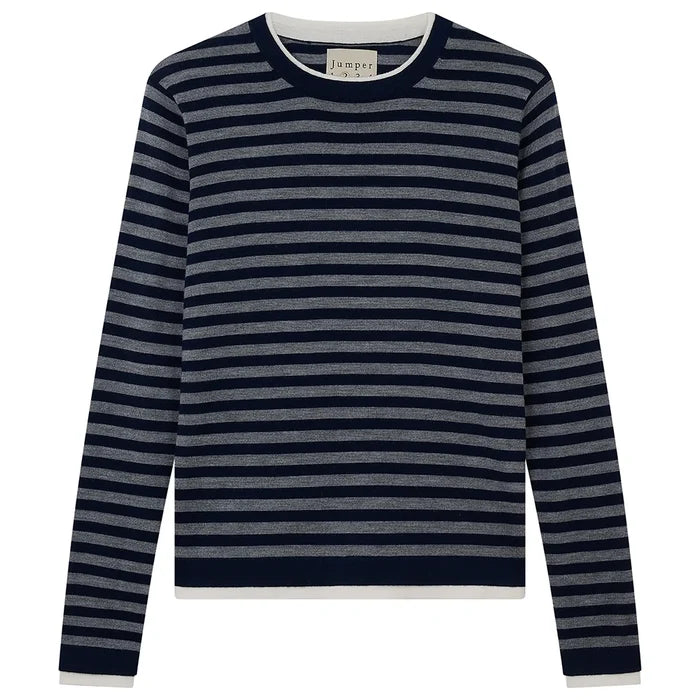 Striped Double Trim Crew Jumper / Navy