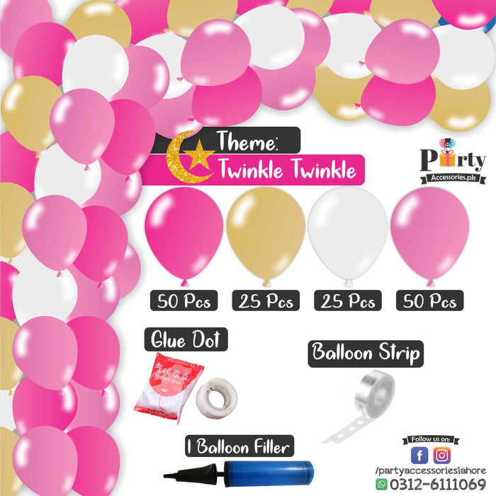 Balloon Arch Set Garland kit 150 balloons in Twinkle twinkle theme colors for girls pink and golden